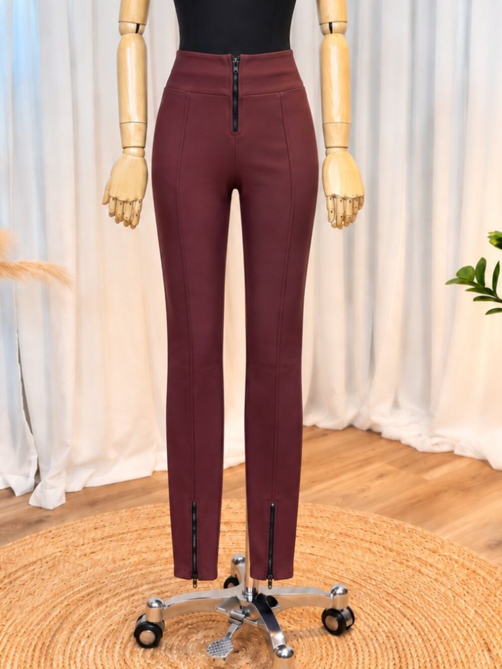 High Waist Sculpting Skinny Pants Front & Ankle Zipper